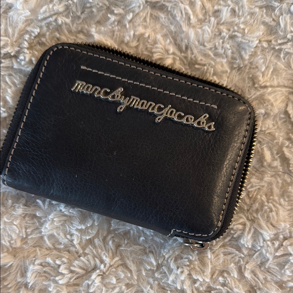 Marc by Marc Jacobs Soft Black Leather Wallet with Silver Logo and zipper